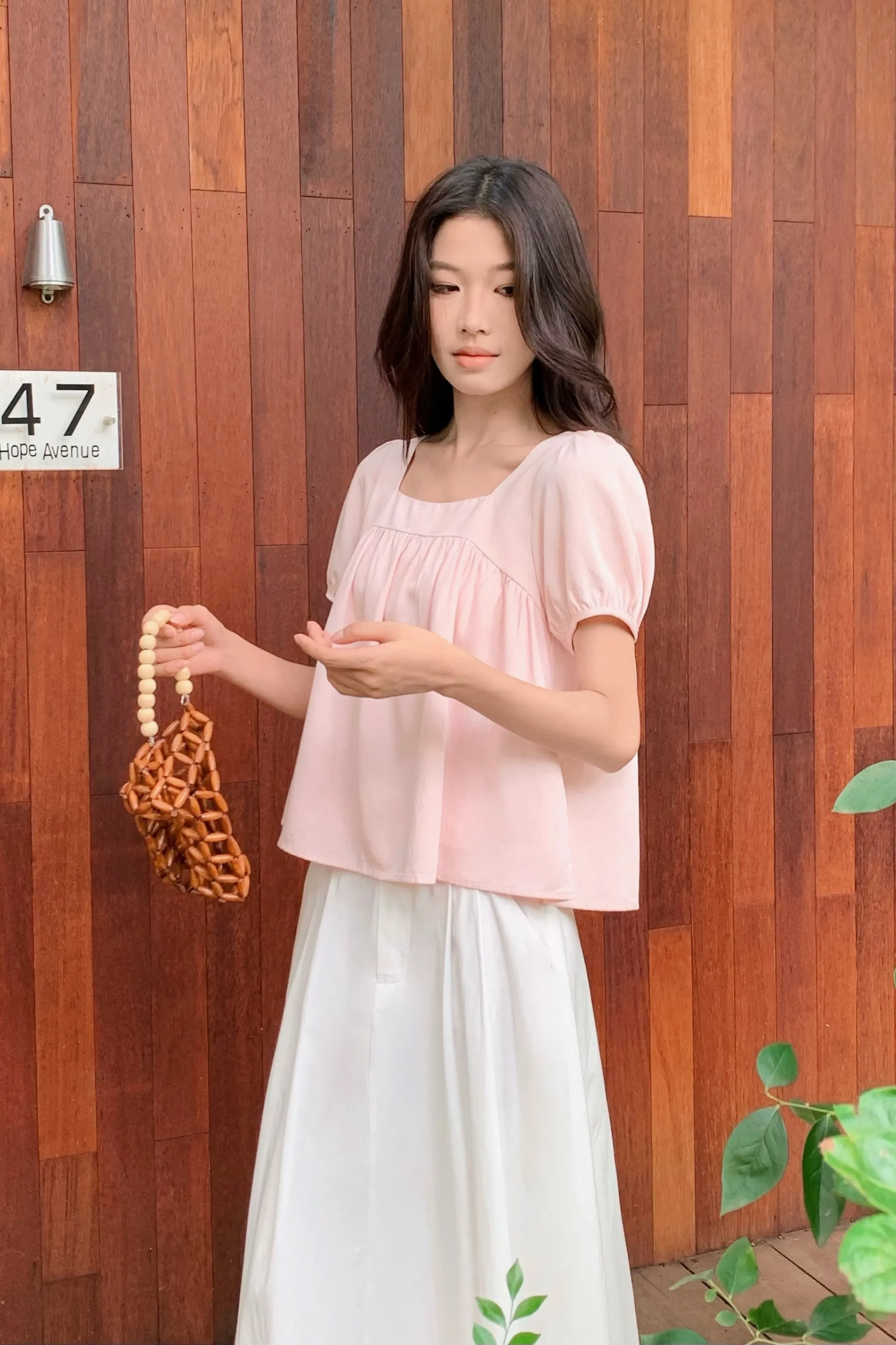 MinimalistSilhouette Puff Flair Linen Blouse Blush Pink