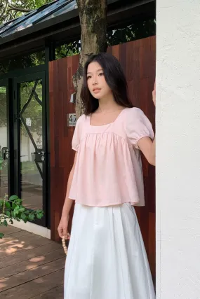 Puff Flair Linen Blouse Blush Pink MicrofiberBlend V-neck Blouse