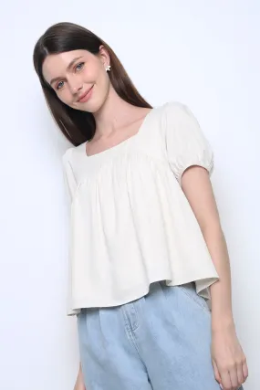 Puff Flair Linen Blouse Ivory Slim Fit Design NonChafe Lining