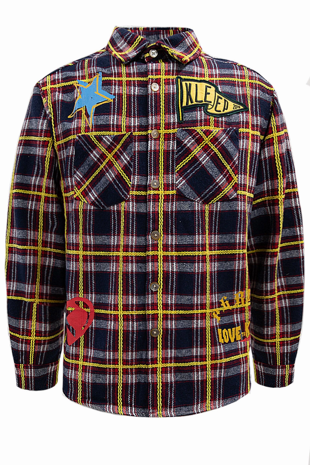 Men's Premium Embroidered Patch Work Heavy Flannel Shirt Thermal Insulation Ultra Flexible