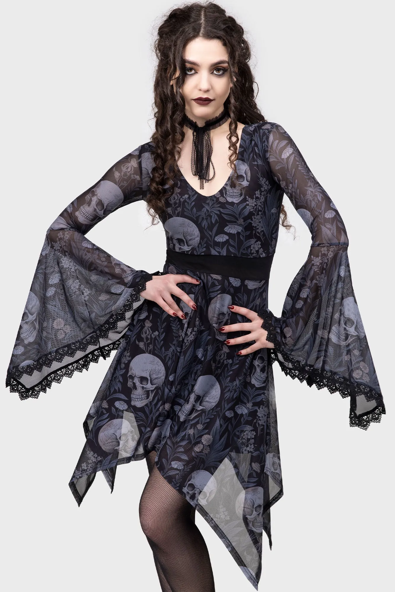 Stylish Waistband Fit Happy Fit Death's Head Skater Dress