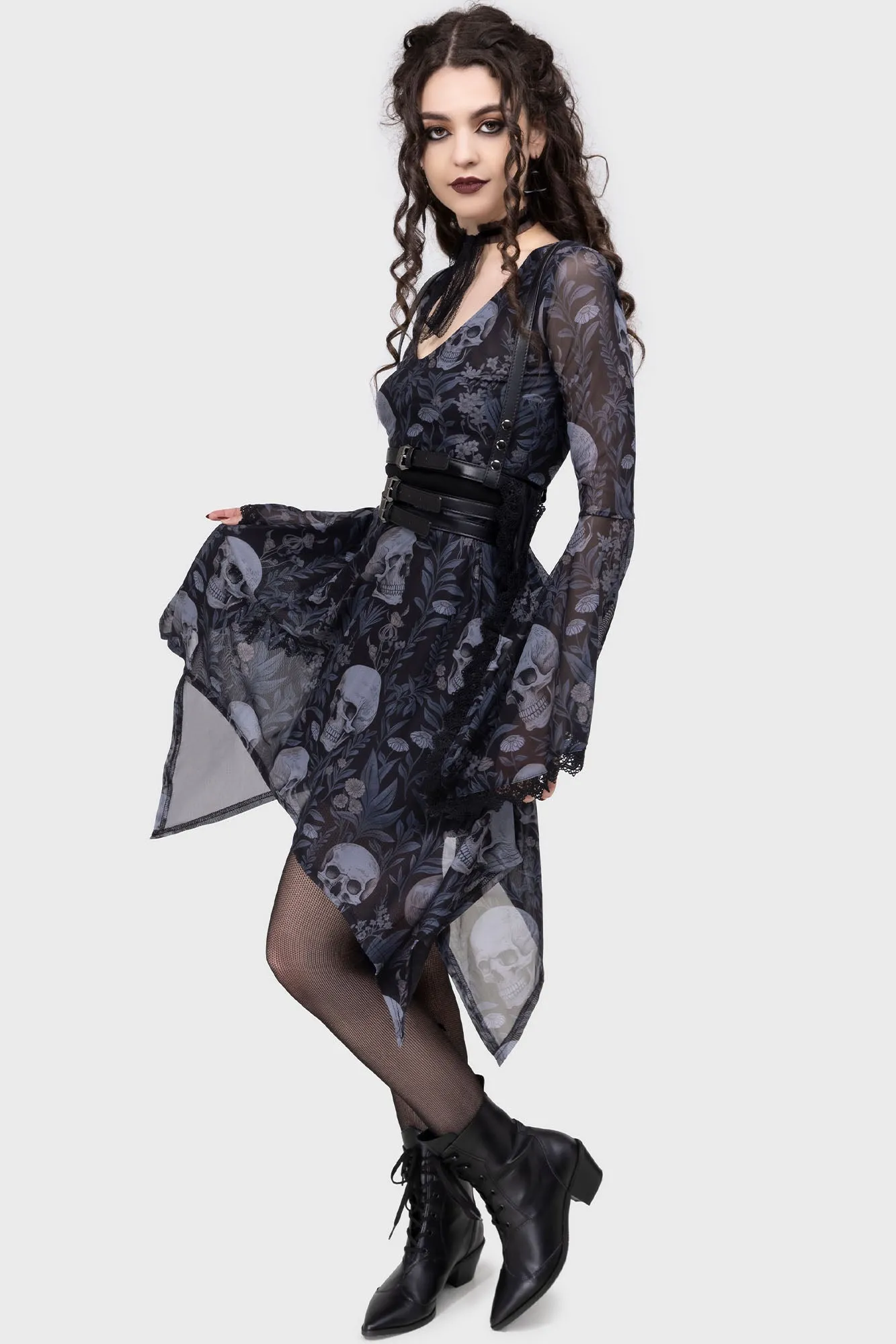 Pure Shape Smart Waistband Design Death's Head Skater Dress