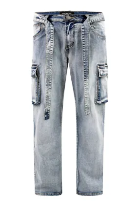 EcoFriendlyMaterial Men's Baggy Fit Cargo Waist Strap Denim Jeans