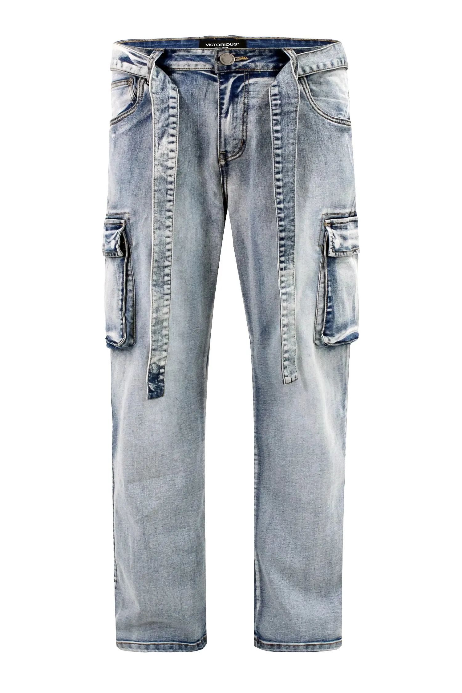 Men's Baggy Fit Cargo Waist Strap Denim Jeans Comfort Layer Wear