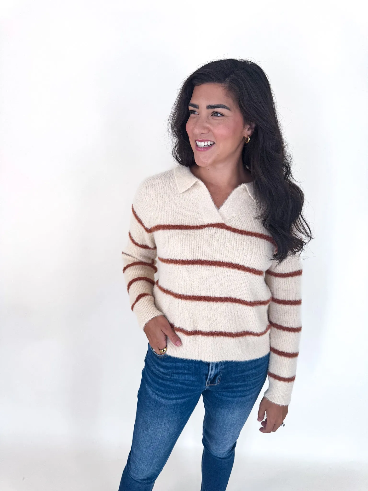 High Density Weave Tova Eyelash Yarn Collared Sweater