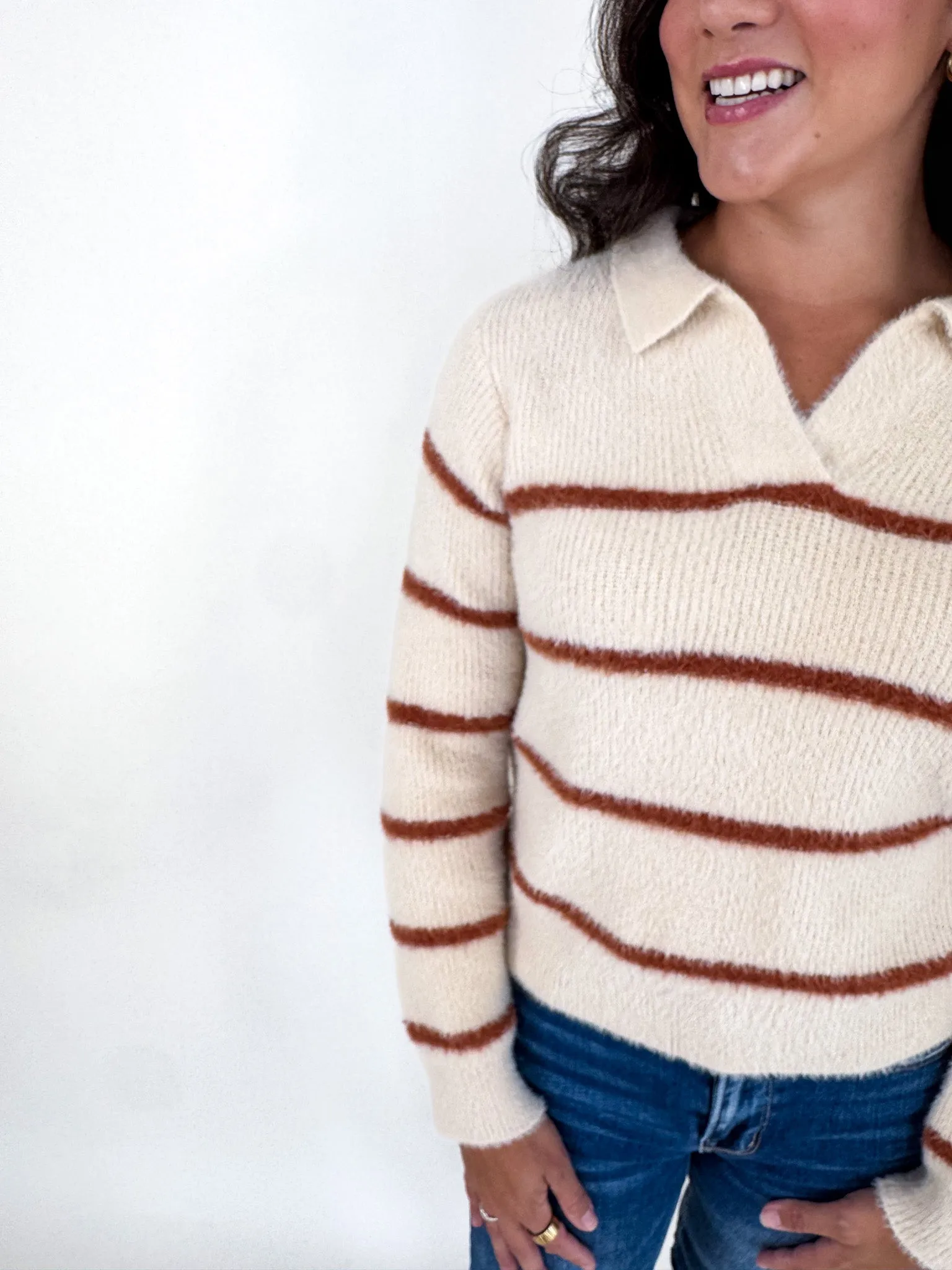 Tova Eyelash Yarn Collared Sweater Quick Style Soft Knit Wear