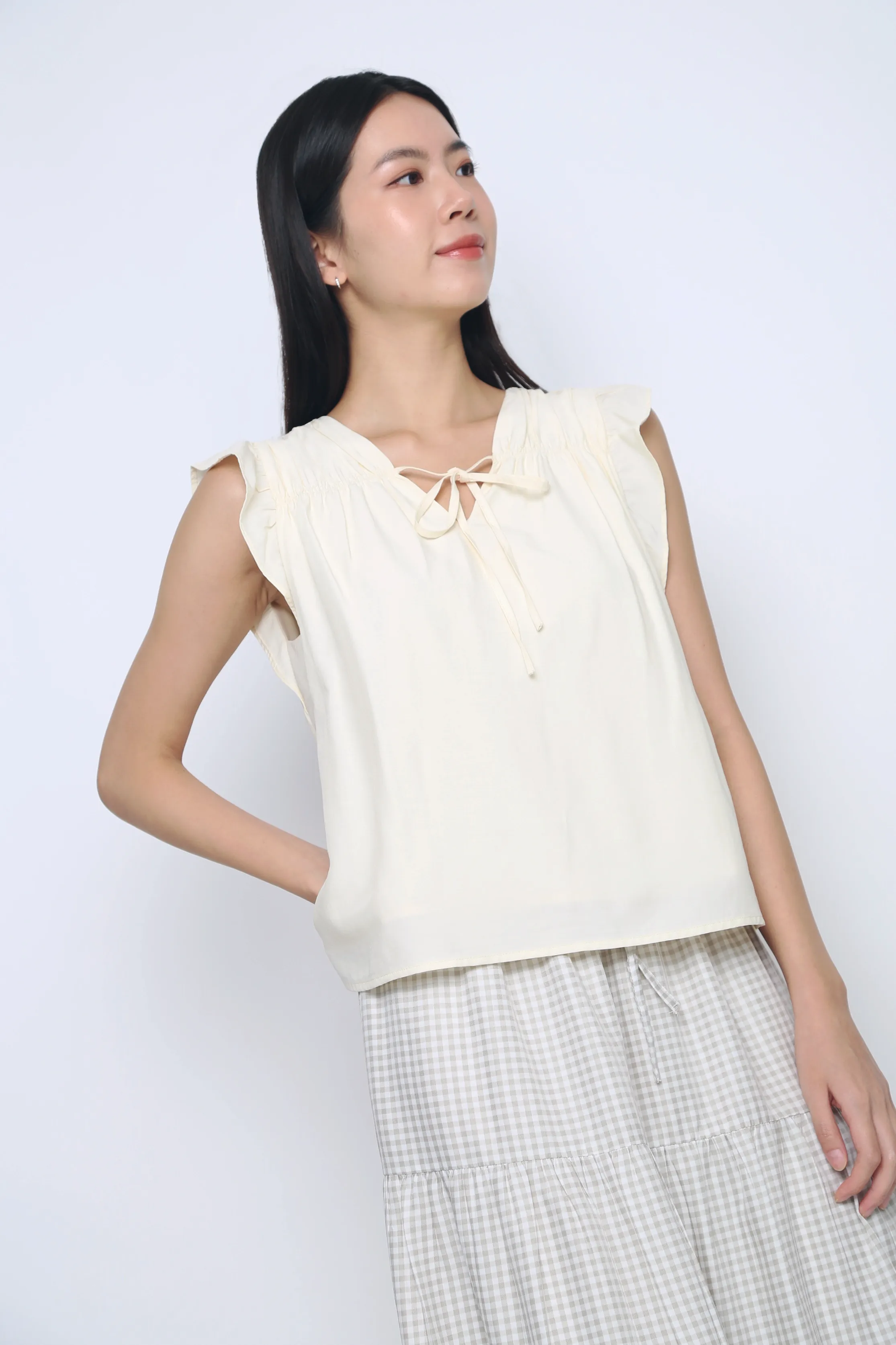 Formal Blouse Butterfly Ruffles Blouse Buttermilk