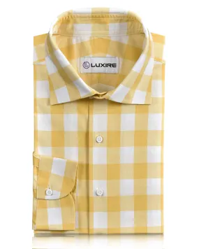 Golden Yellow Windowpane Checks On White Checkered Style Pastel Shade