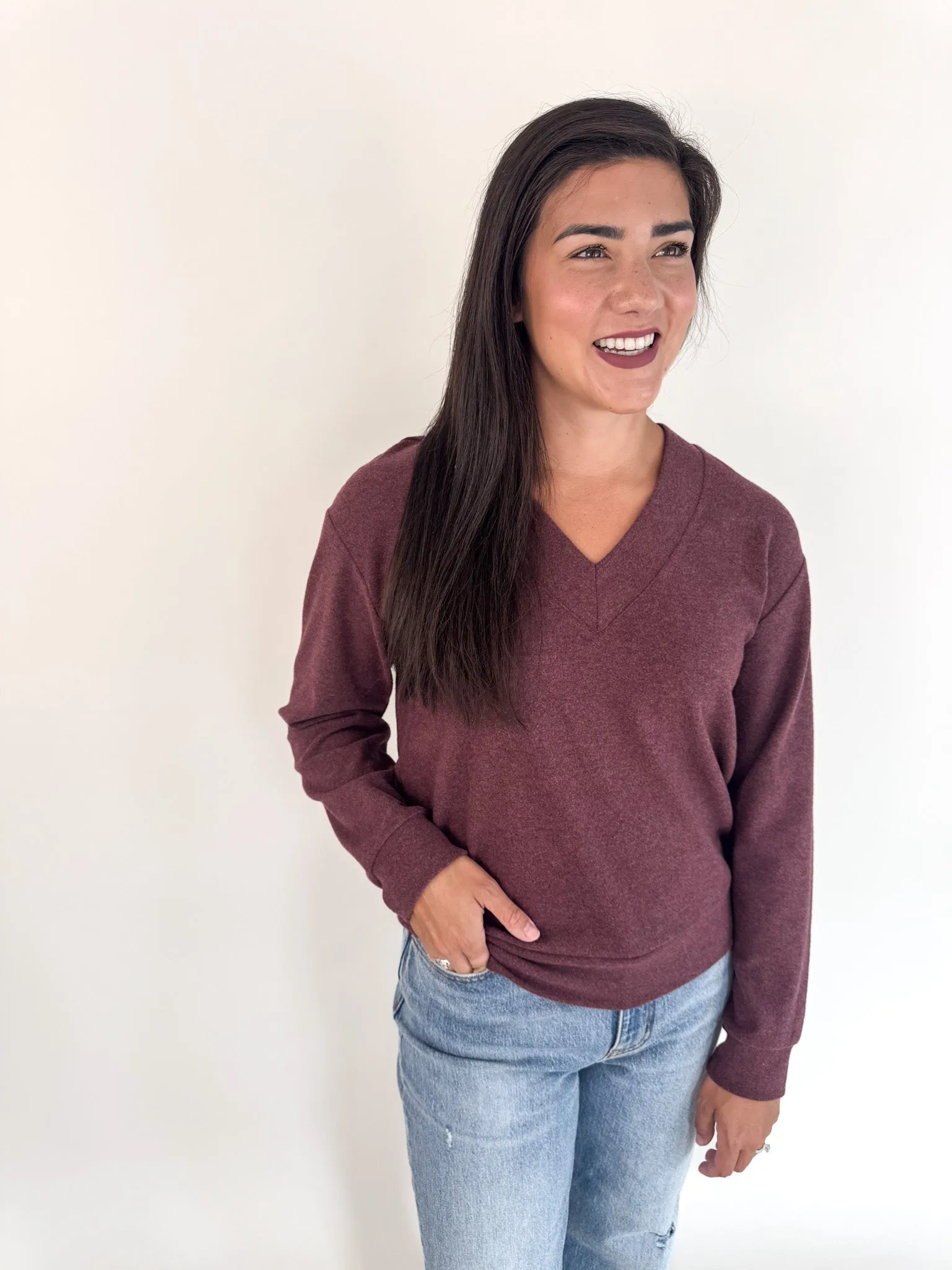 Layered Knitwear Eco Conscious Manufacturing Manal Top- Wine Heather