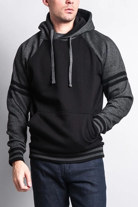 High Collar Structure OdorResistantTreatment Men's Contrast Raglan Striped Sleeve Pullover Hoodie