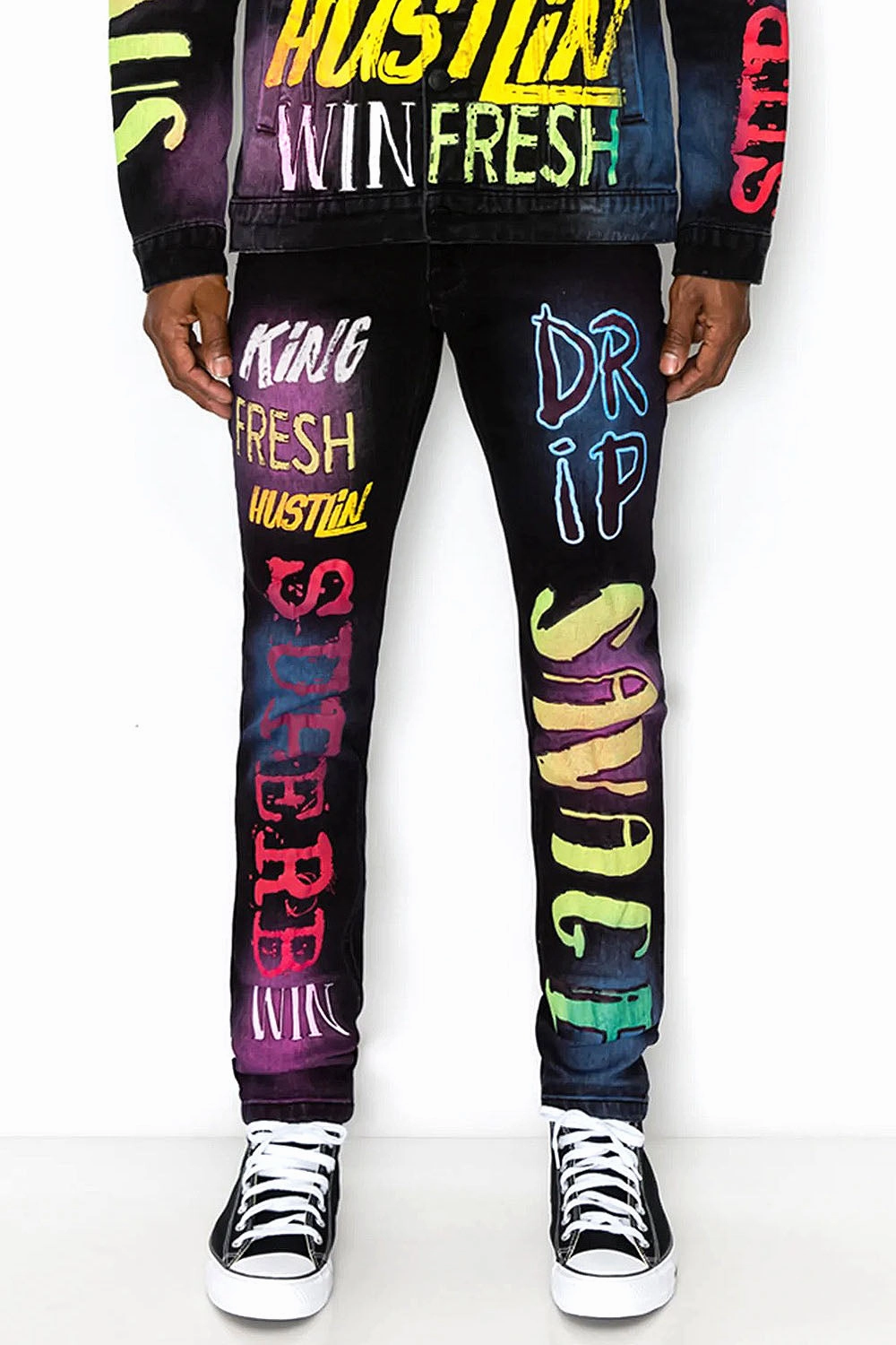 Air Brushed Graffiti Denim Jeans Bold Design Linen blend