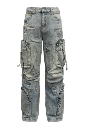 Y2K Washed Wide Fit utility Cargo Baggy Denim Pants Day Ready DurableConstruction
