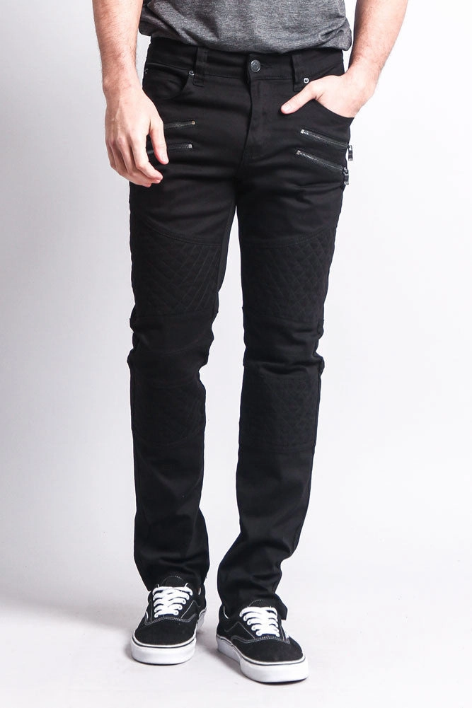 GussetedCrotch Quilted Biker Jeans