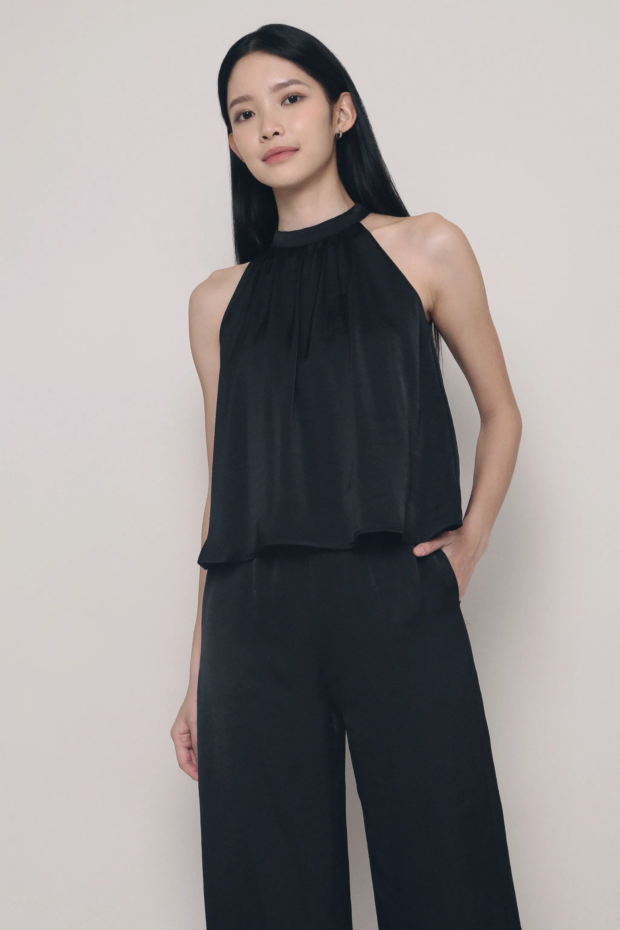 Ramsie High Neck Sleeveless Blouse Black ButtonlessClosure