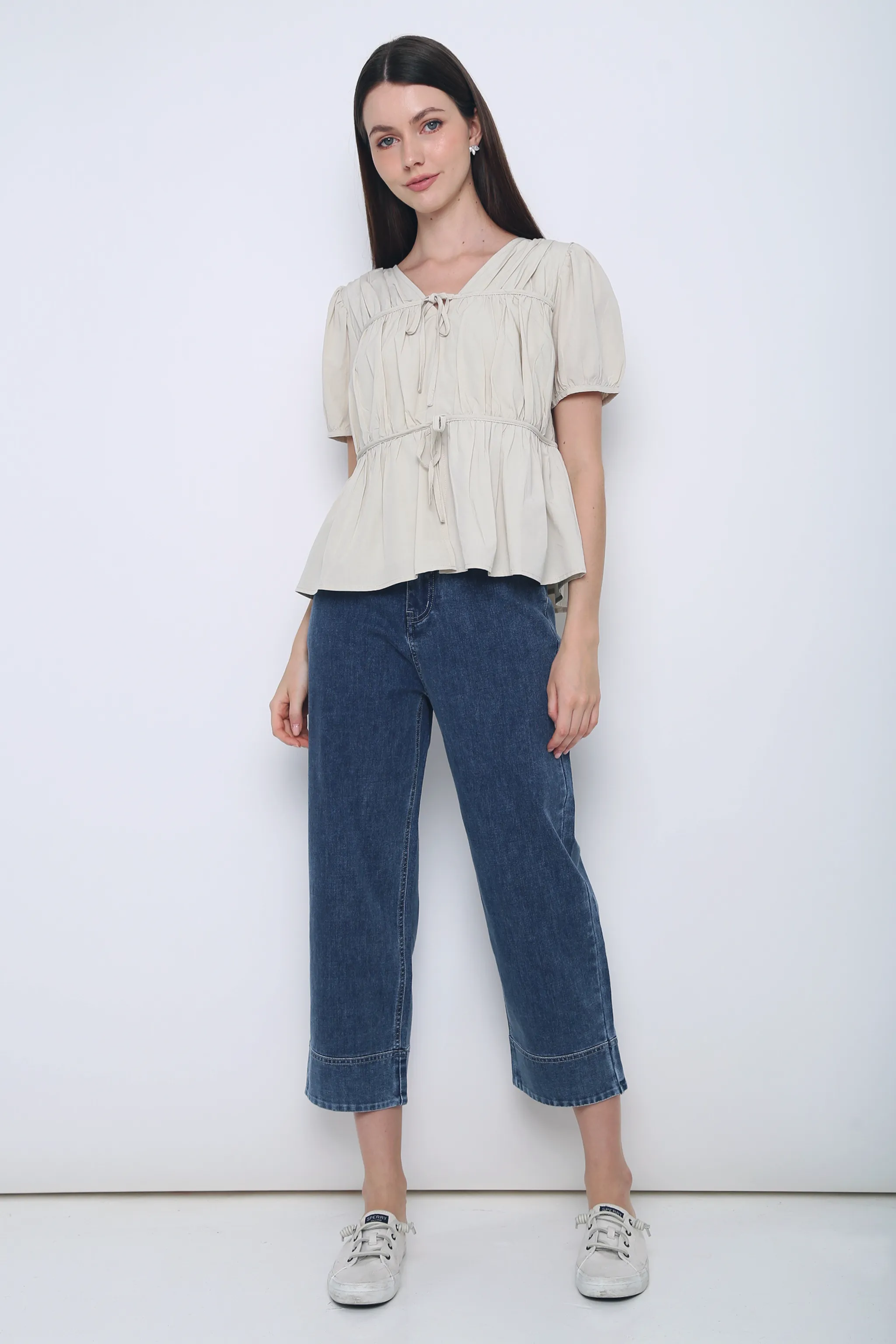 Fab Pleat Blouse Oat QuickRelease Fastener