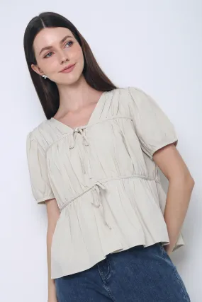 CushionedSupport VersatileNeckline Fab Pleat Blouse Oat