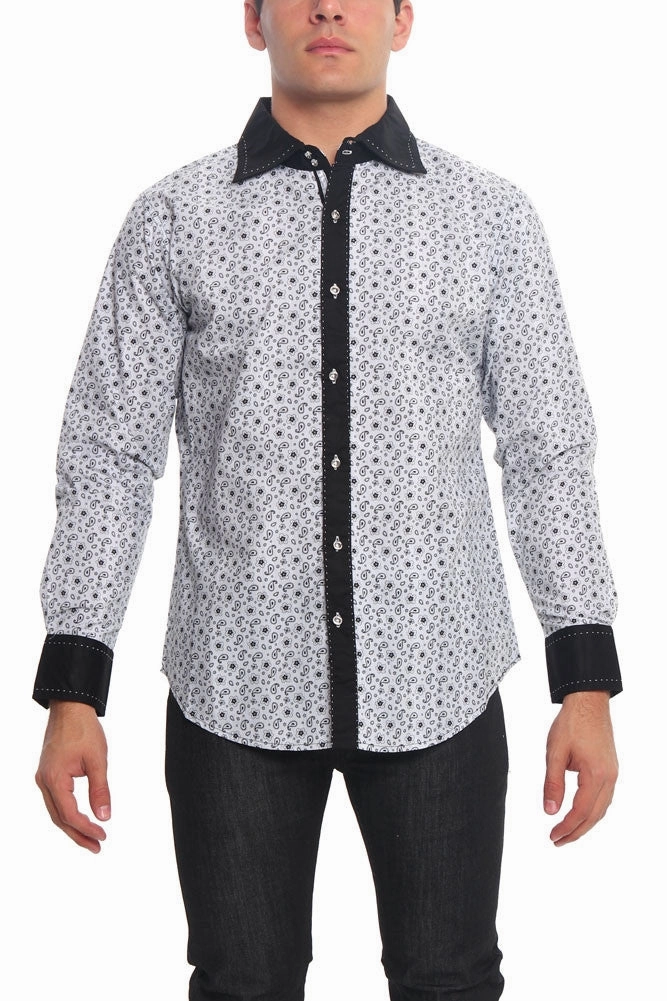 Non Slip Shoulder Seams Formal top Paisley Button Up Shirt