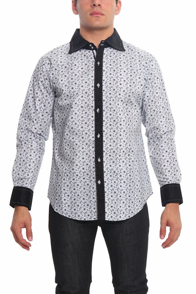 Paisley Button Up Shirt Tear Resistant Flatlock Seam