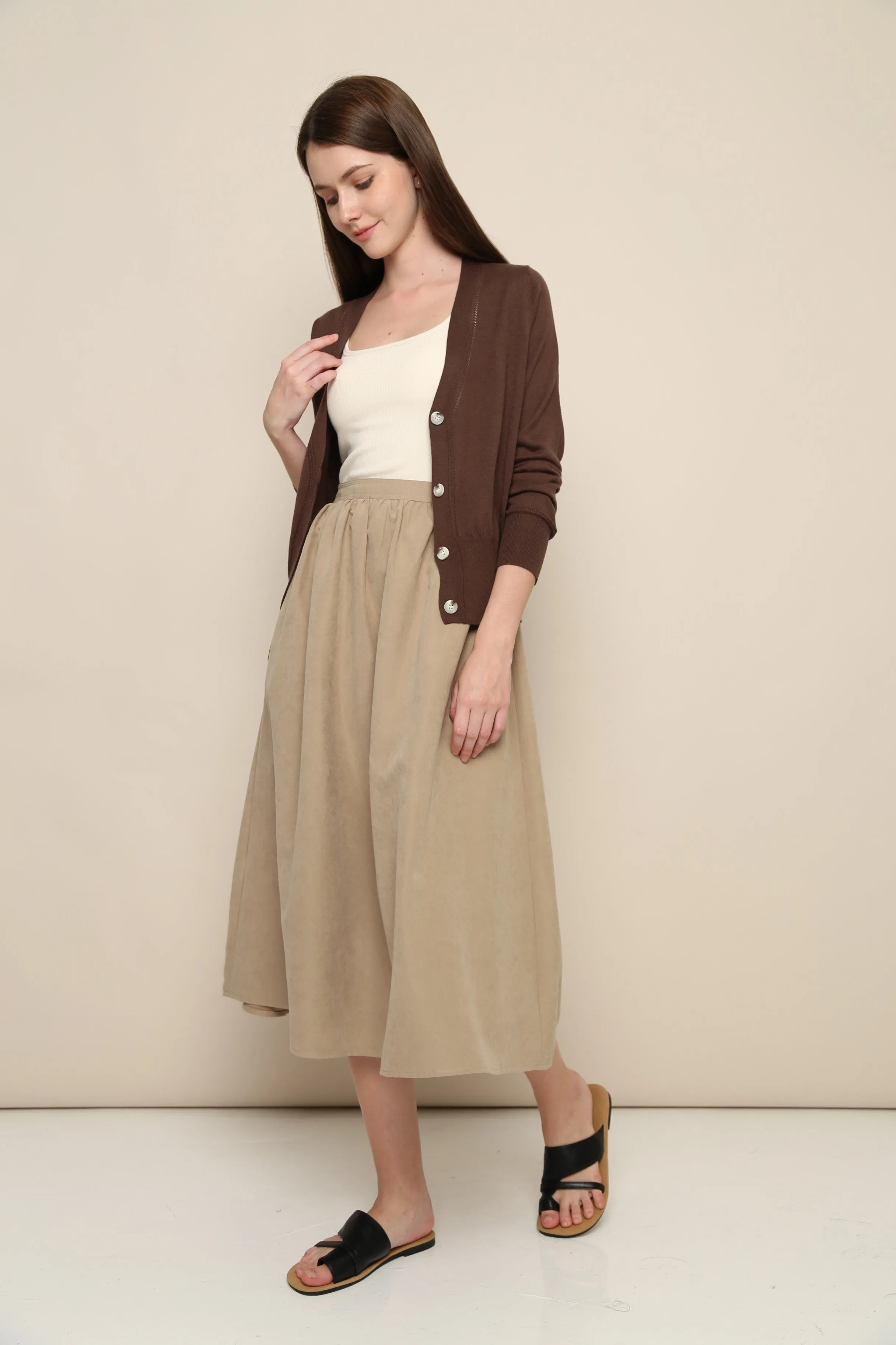 Fresh Look Leighton Suede Midi Skirt Sand