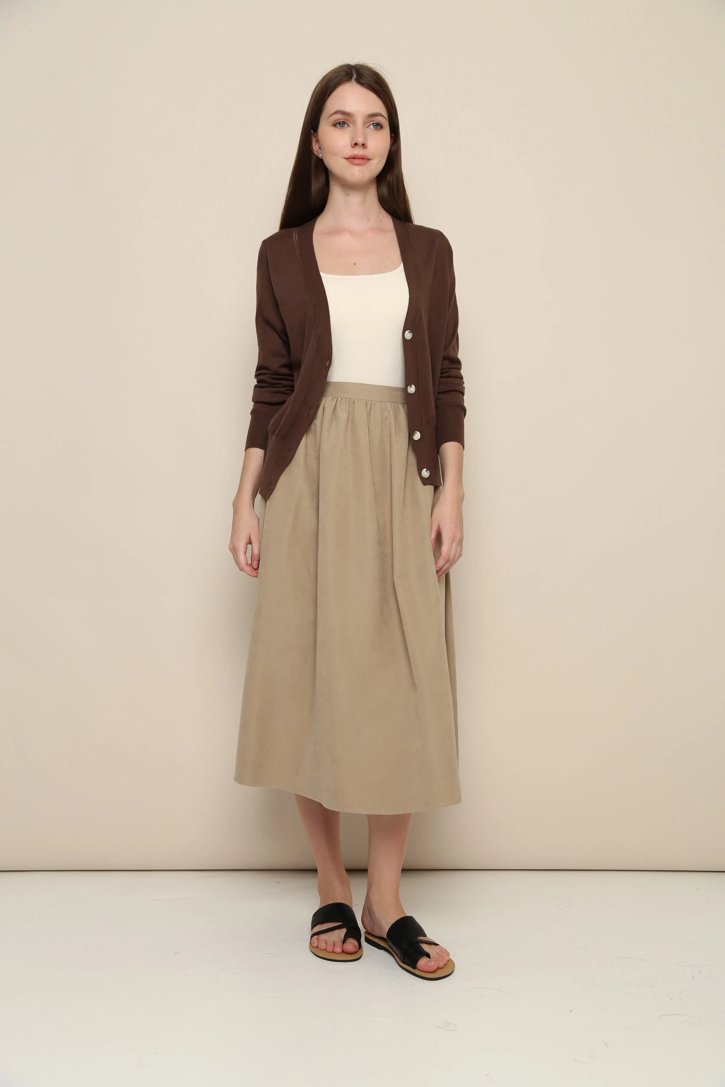 Leighton Suede Midi Skirt Sand Celebrity Style