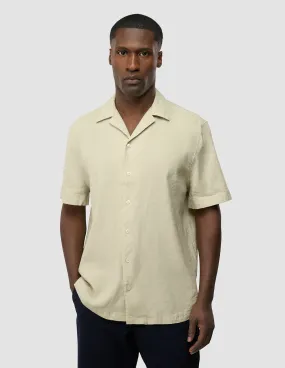 quick dry Refined Linen Bowling Short Sleeve Shirt Soft Sand