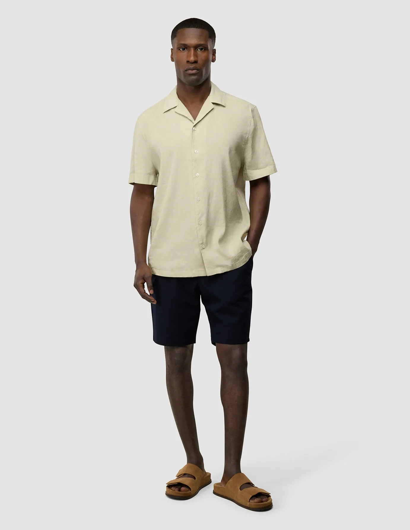 Refined Linen Bowling Short Sleeve Shirt Soft Sand Timeless Comfort Fashion Forward