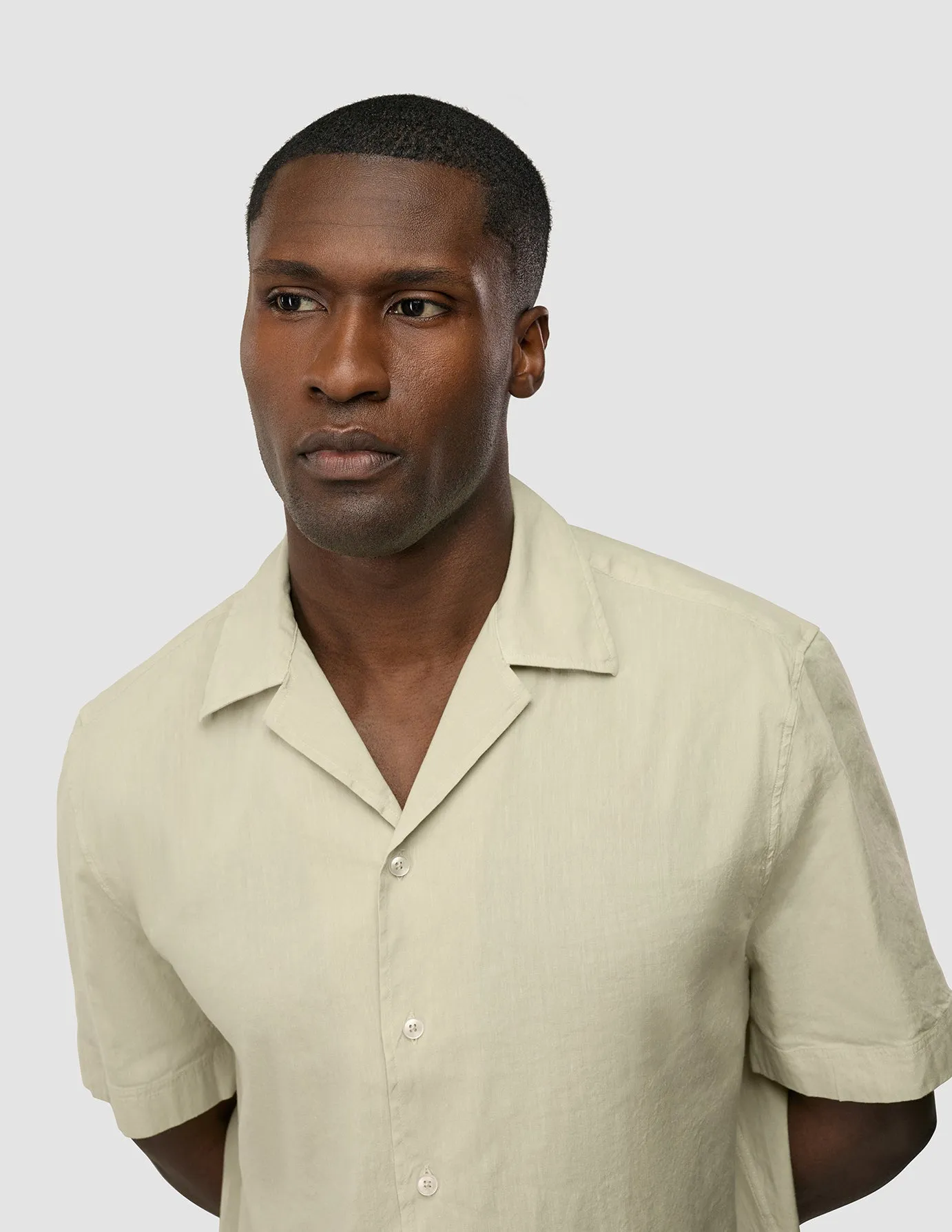 Refined Linen Bowling Short Sleeve Shirt Soft Sand Versatile Layering