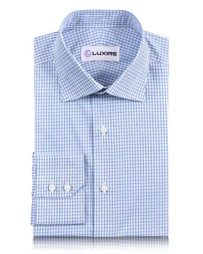 Brembana Light Blue White Graph checks Shirt Odor Resistant Simple Fit