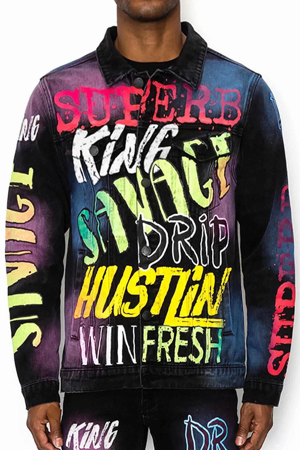 Heavyweight Durability Air Brushed Graffiti Denim Jacket