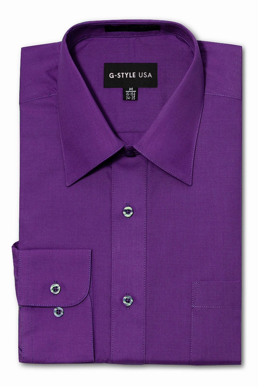 Men's Basic Solid Color Button Up Dress Shirt (Purple) TwoToneEffect