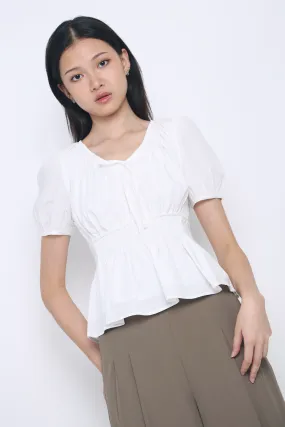 Blake Shirred Waist Blouse White Formal top MinimalistDesign