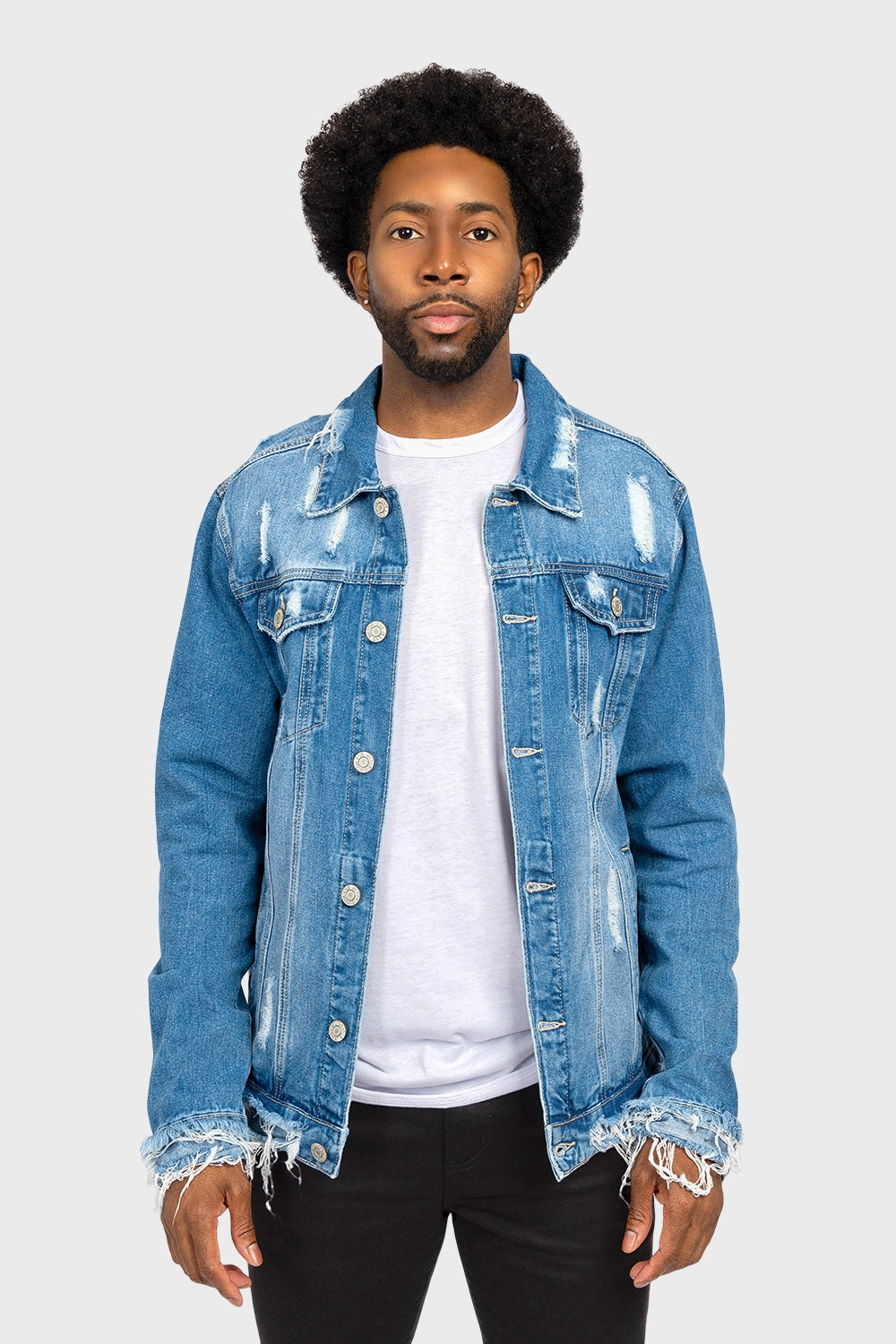 Distressed Just Ride Denim Jacket Reinforced Collar Structure
