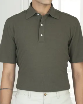 Olive Green Linen Cotton Polo T-Shirt Wrinkle Free Care