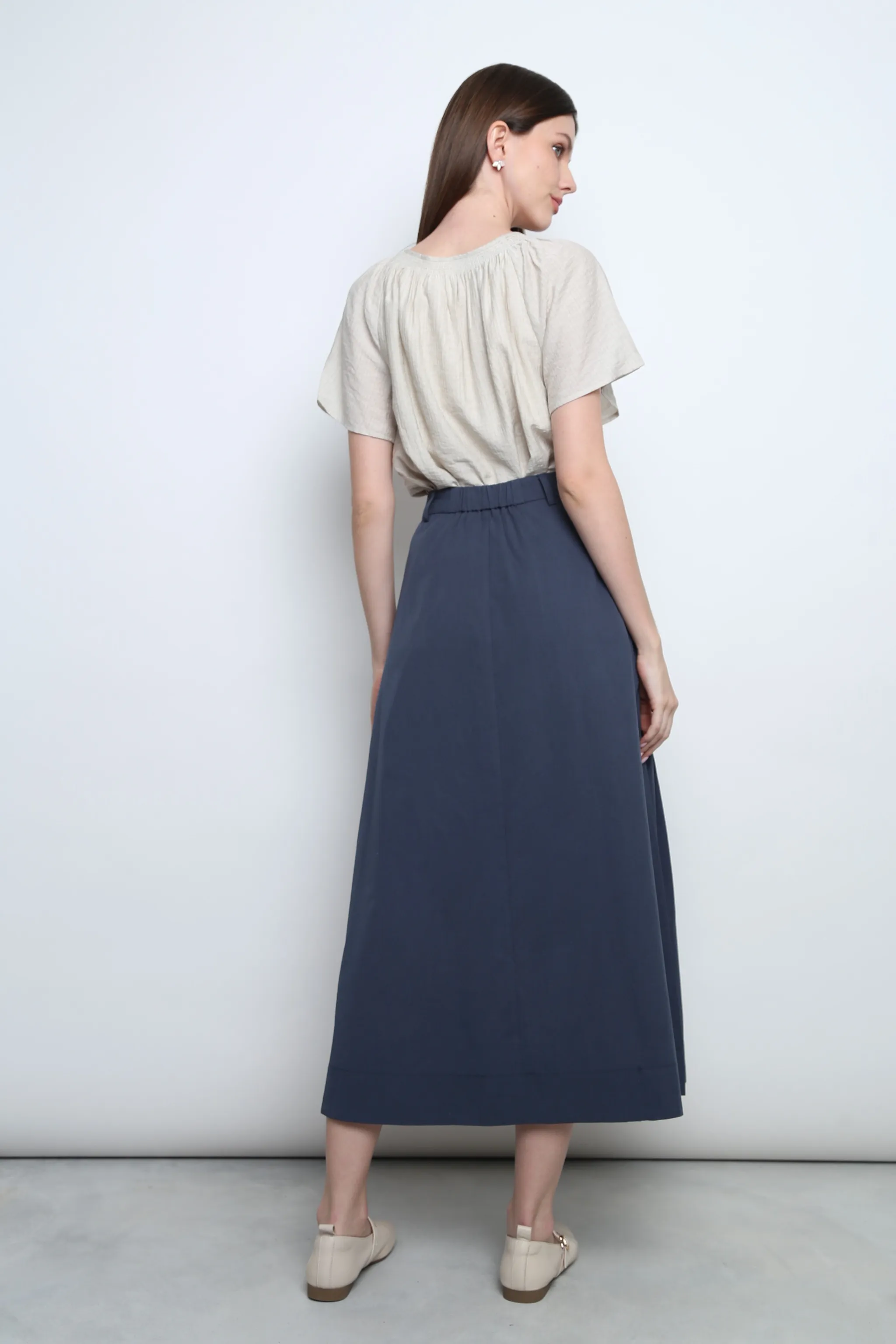 Chill Tones Seattle Pleated Cotton Maxi Skirt Navy