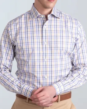 Country Blue Yellow Tatersall Shirt Lounge Comfort Round Collar