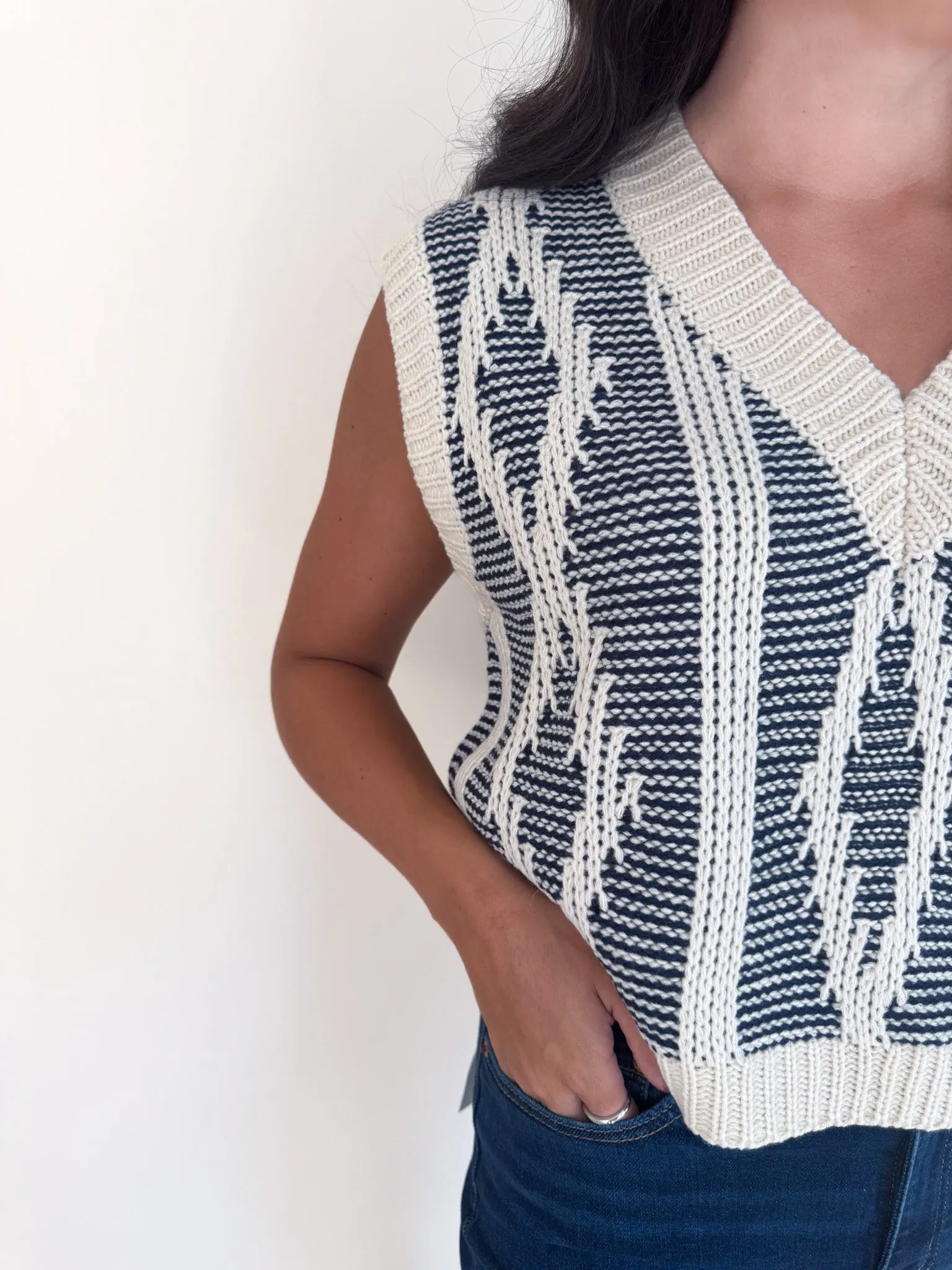 Warm Touch Macy Two Tone Cable Knit Sweater Vest