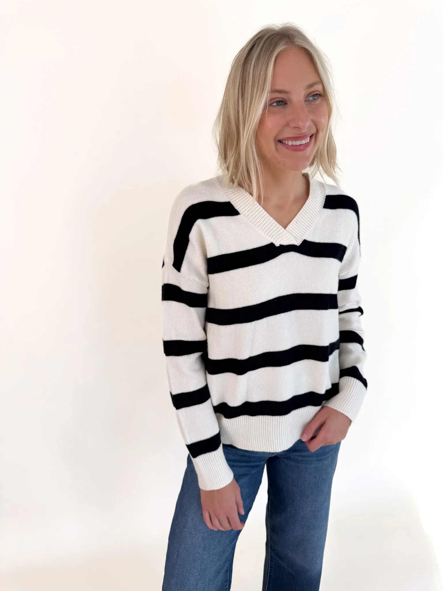 Unisex style It's Essential V-Neck Stripe Sweater