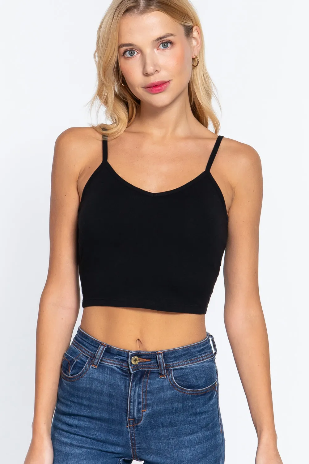 Removable Bra Cup Cotton Cami Crop Top Relaxed Hoodie