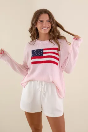 RESTOCK: All American Sweater-Blush Stretchy Waist Ribbed Hem Detailing