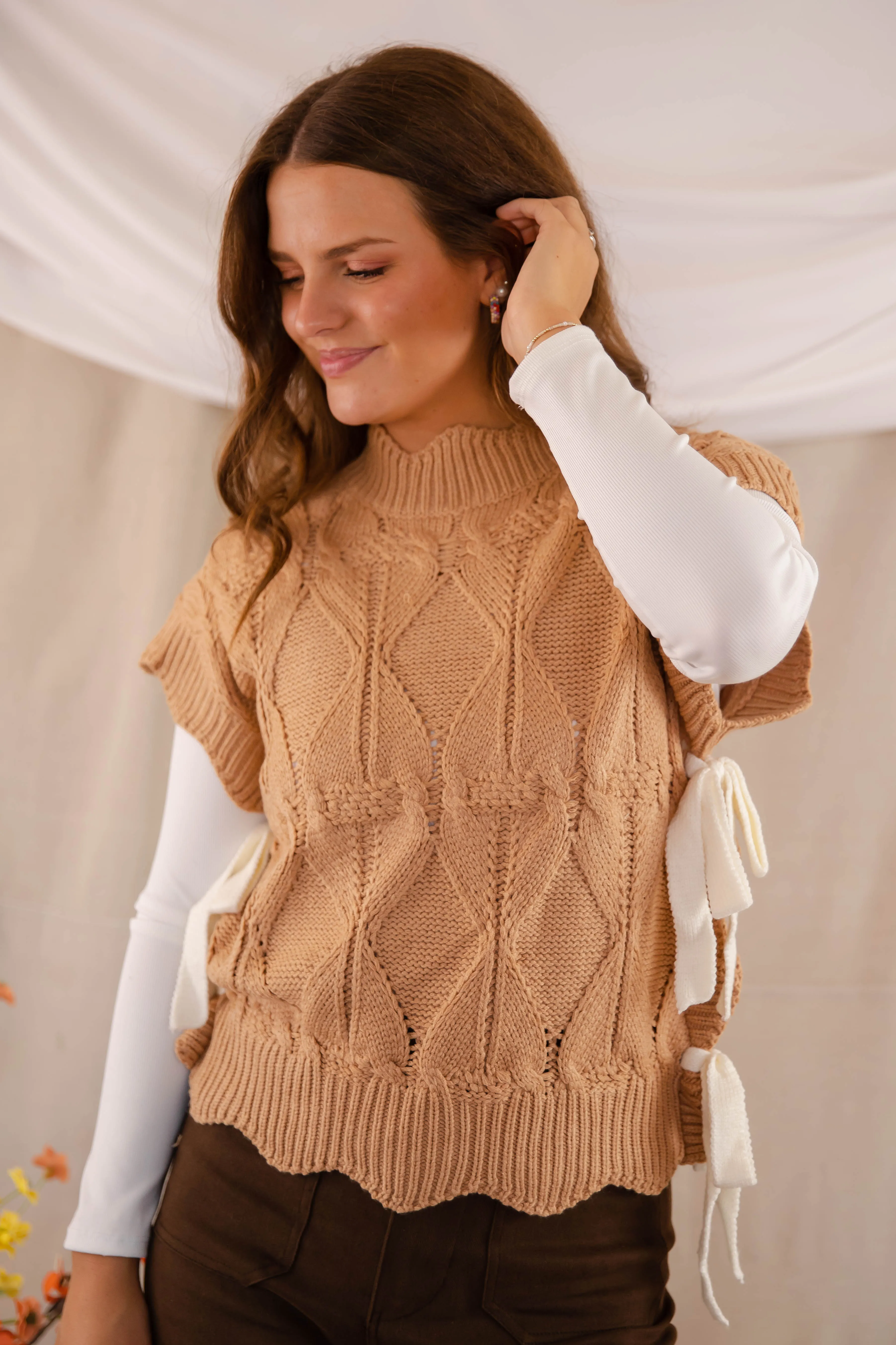 Subtle Texture Detail RESTOCK: Please and Thank You Sweater Vest-Mocha