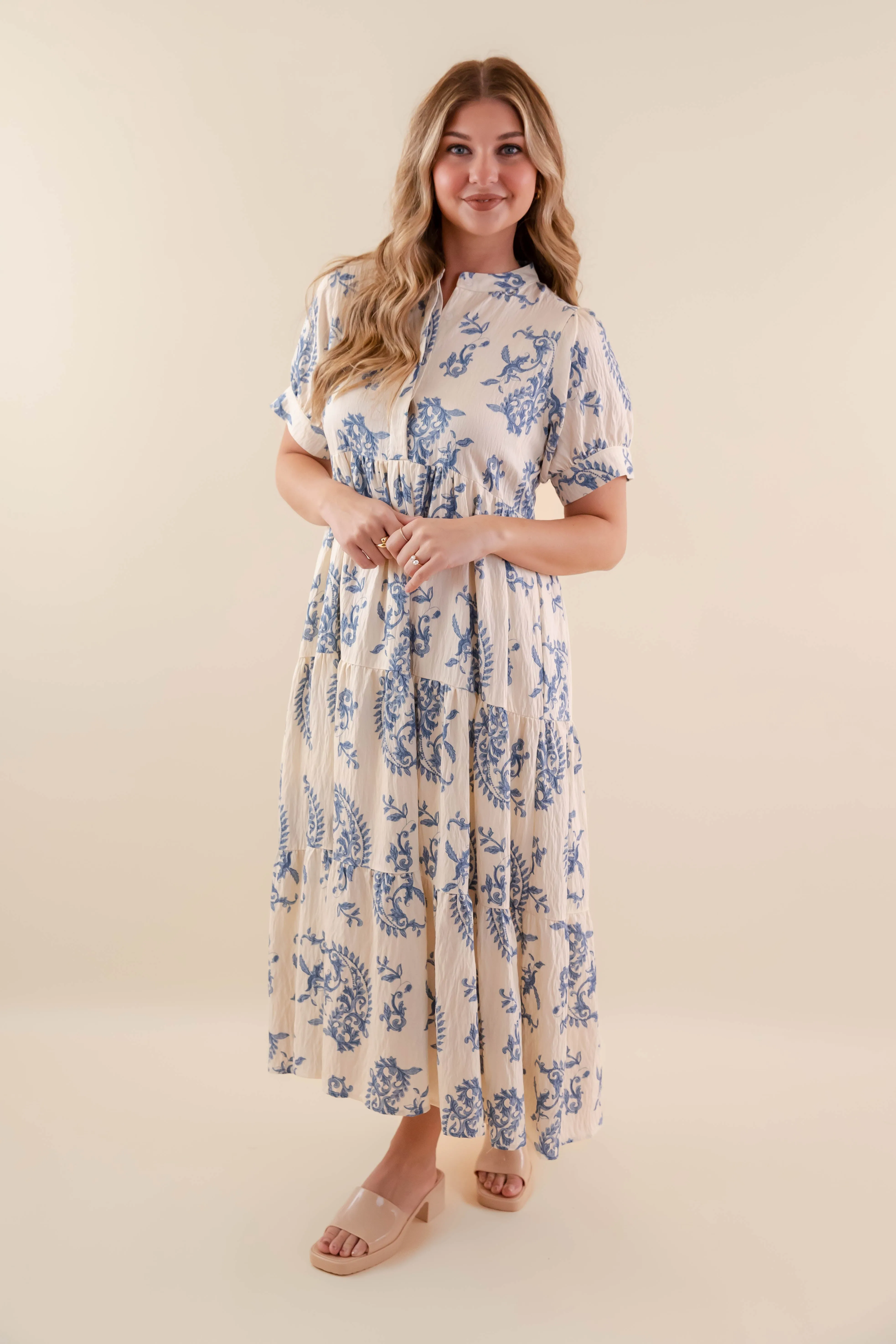 RESTOCK: Waves Of Life Midi Dress Soft-touch daywear Embroidered-Detail