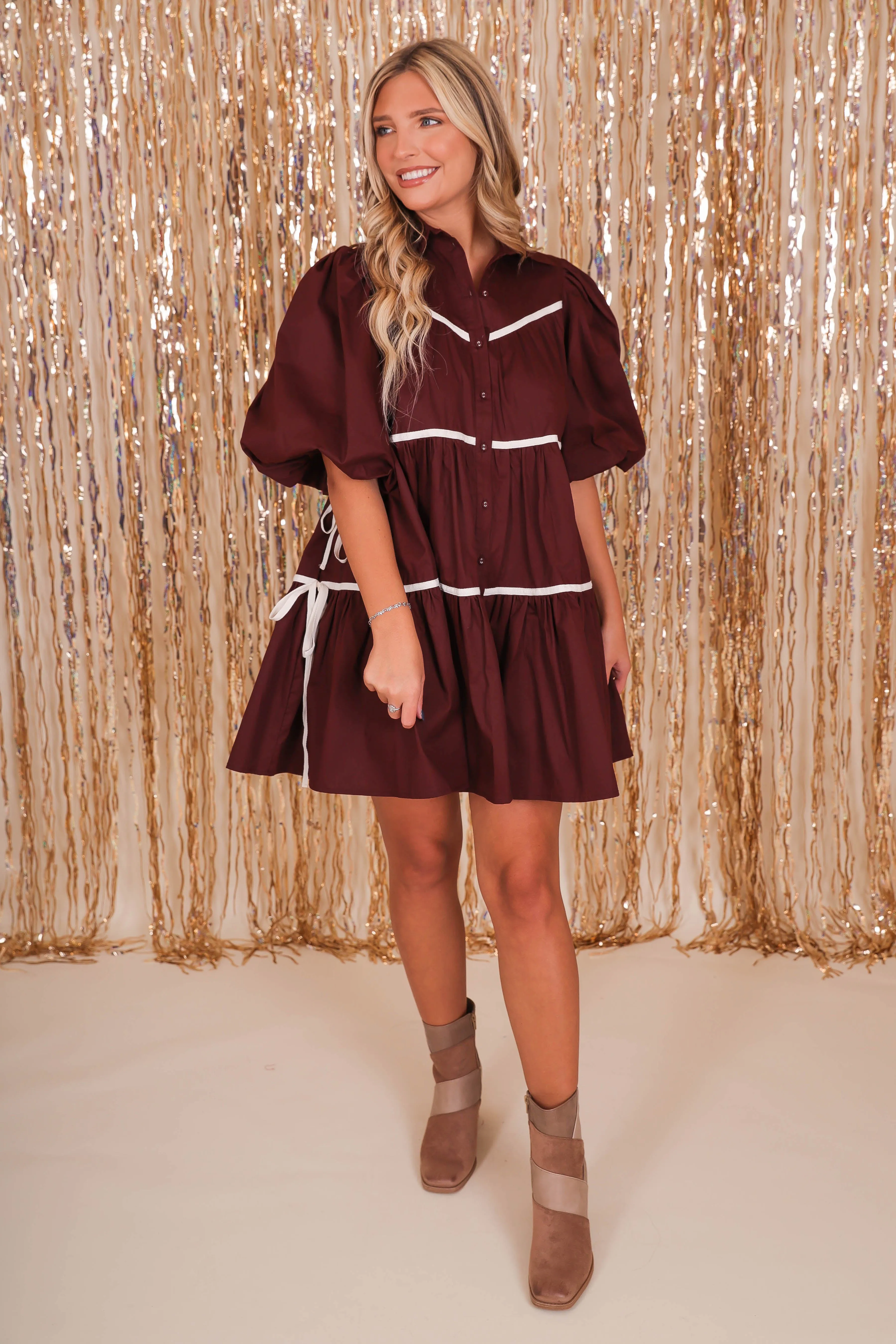 RESTOCK: When You Have It All Dress-Brown Glossy Fabric