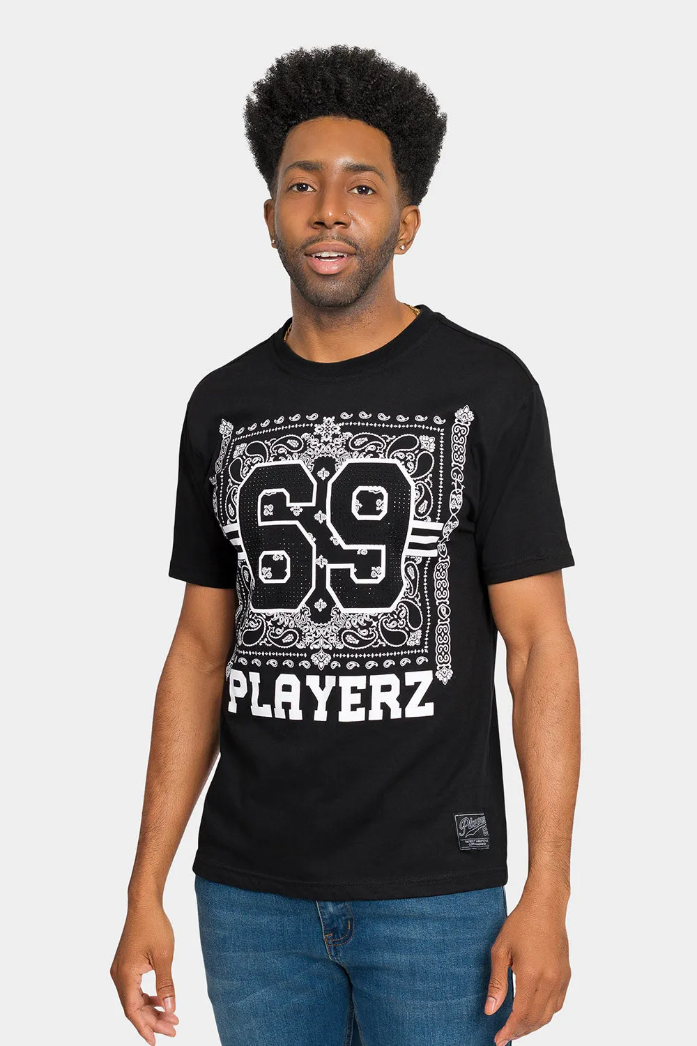 Rhinestone Studded 69 Playerz T-Shirt FlexibleSole Sporty Sweatshirt