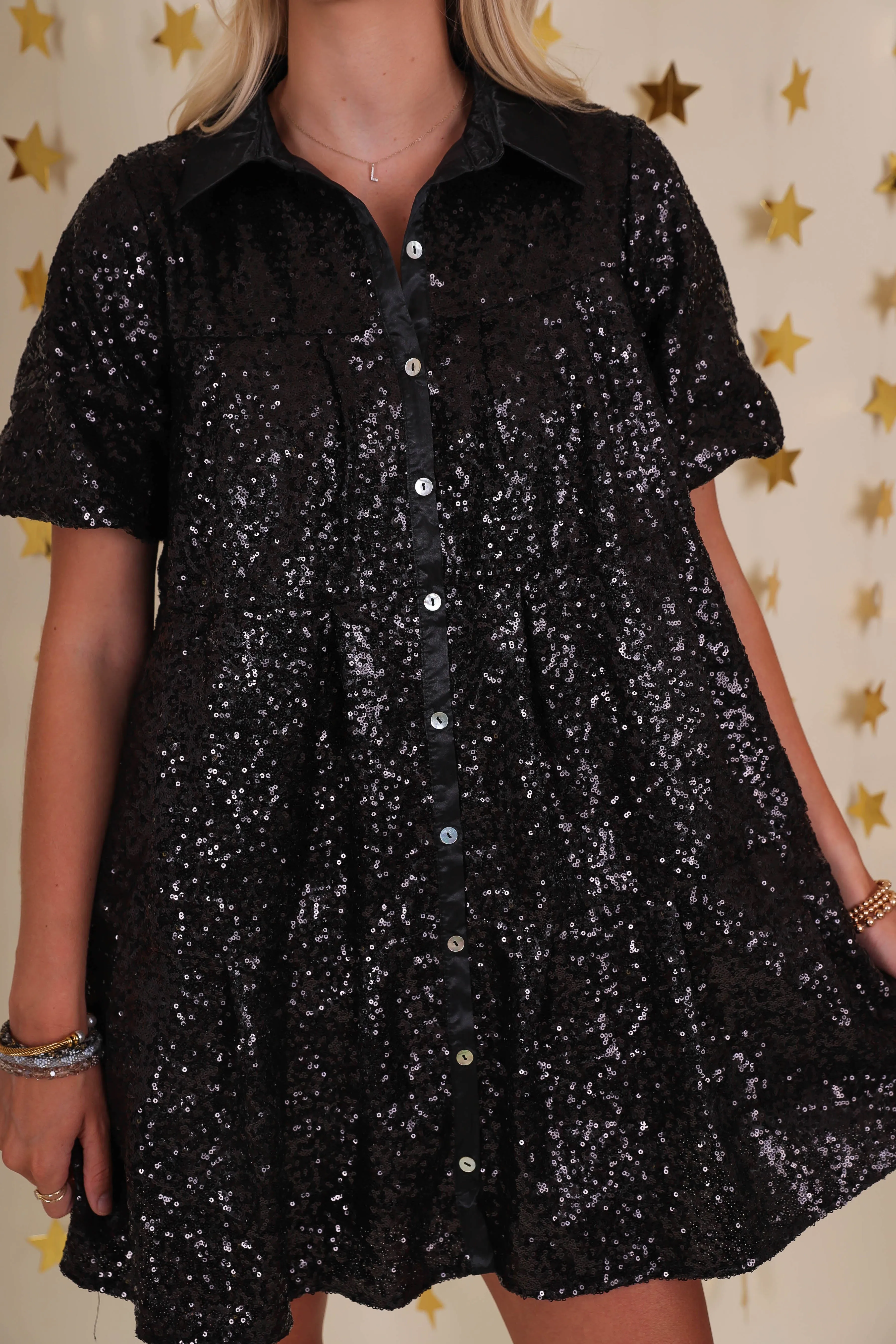 Unisex Option Statement Look RESTOCK: Watch Me Shine Dress-Black