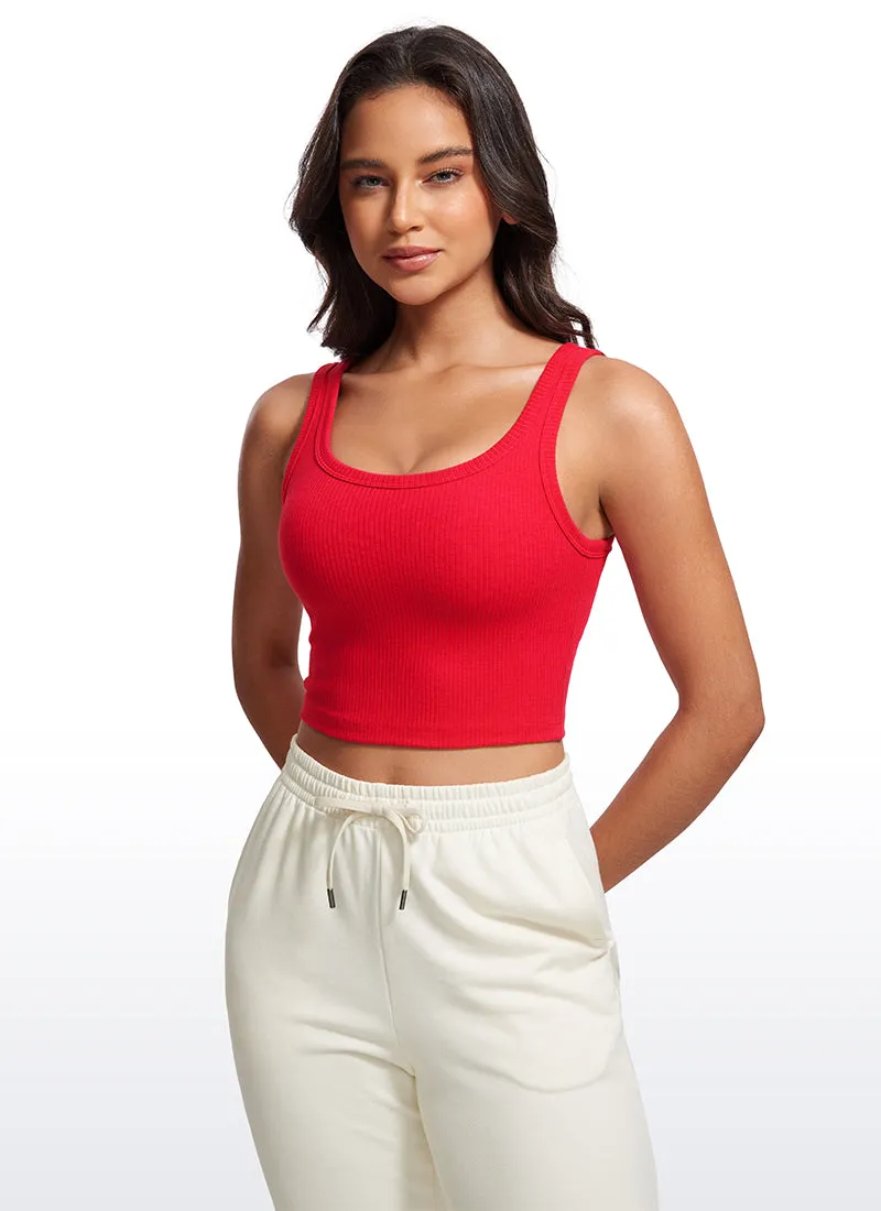 Coordination Yarn Dyed Colorfastness Ribbed U Neck Built in Bra Tank