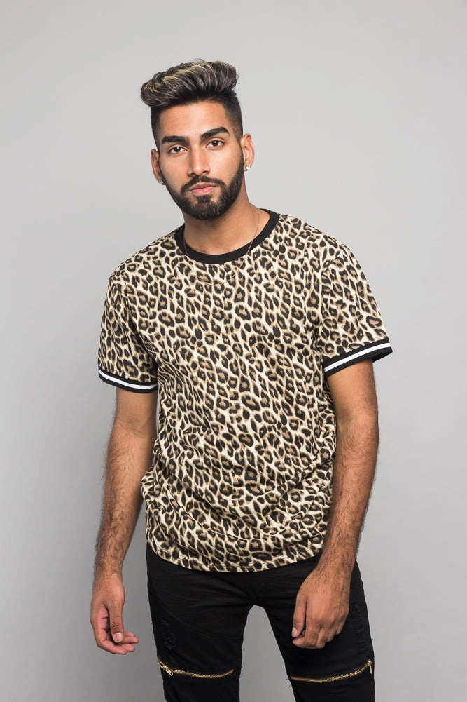 Convertible Design Stretch Fit Engineering Animal Print Jersey T-Shirt