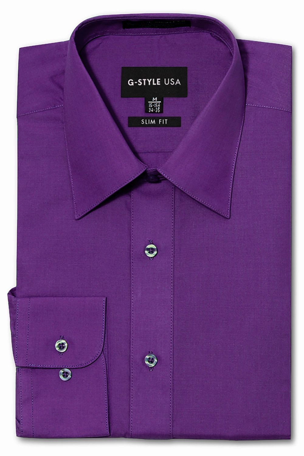 StaticResistant Material Men's Slim Fit Solid Color Dress Shirt (Purple)