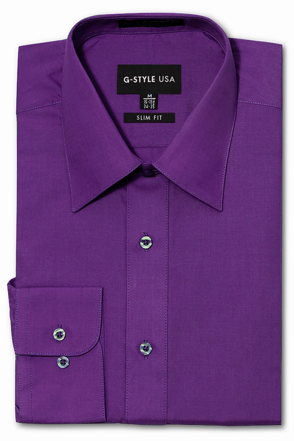 QuickDryTech Men's Slim Fit Solid Color Dress Shirt (Purple)