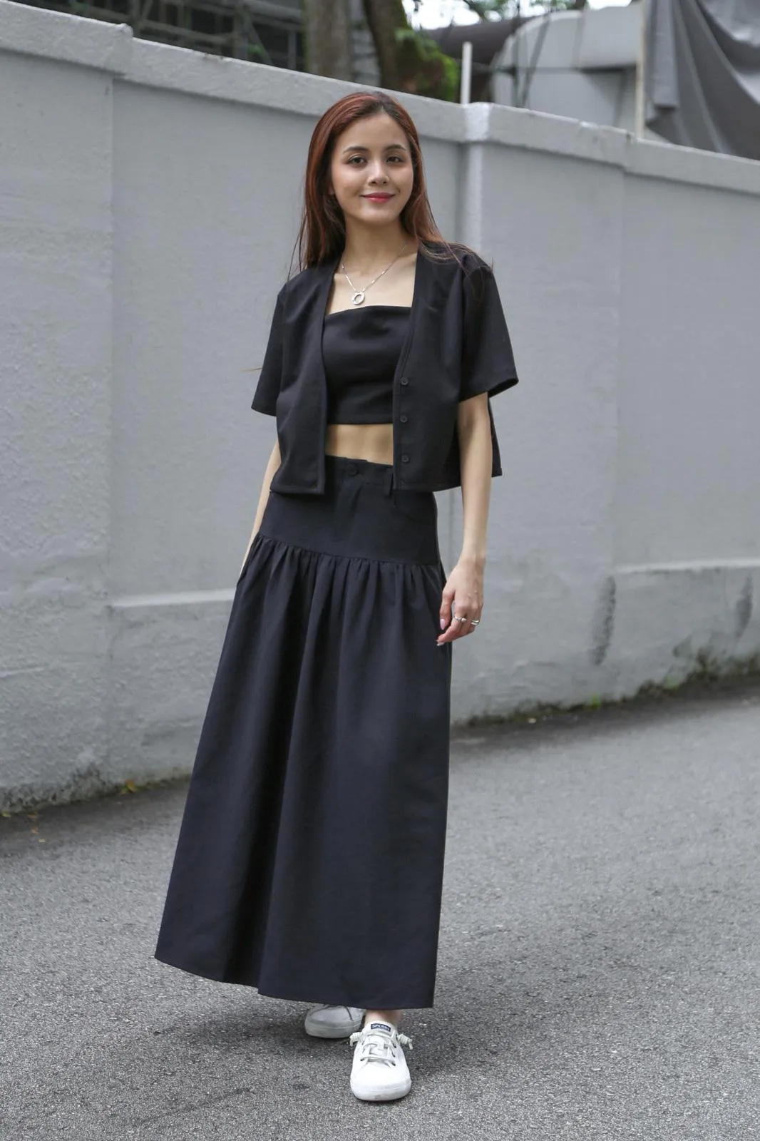 Water Repellent Airy Comfort Riviera Drop Waist Maxi Skirt Black