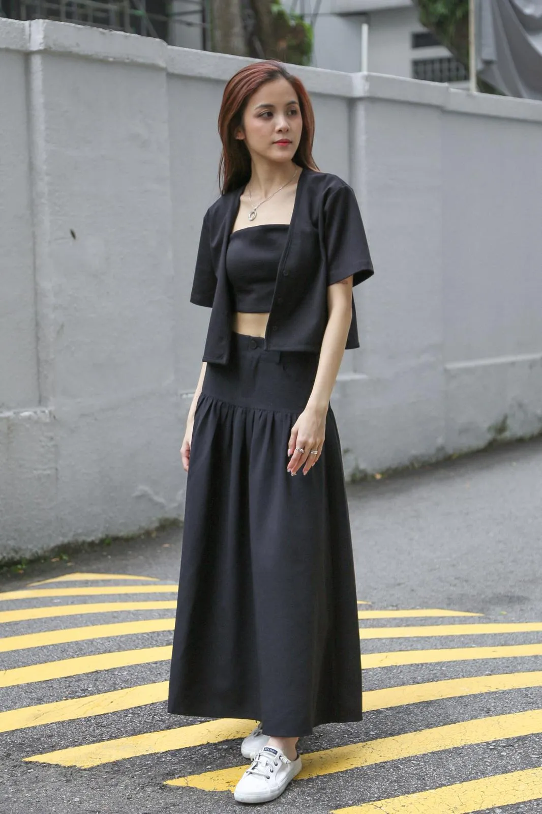 Wearable Art Riviera Drop Waist Maxi Skirt Black